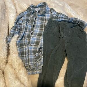 Carter's Blue and Gray Plaid Shirt with Green Pants Set